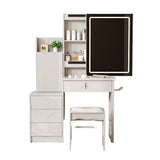 White Vanity Desk Set with Sliding Lighted Mirror, 4-Drawer Makeup Dressing Tabl