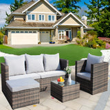 4-Piece PE Rattan Wicker Patio Sofa Set with Coffee Table