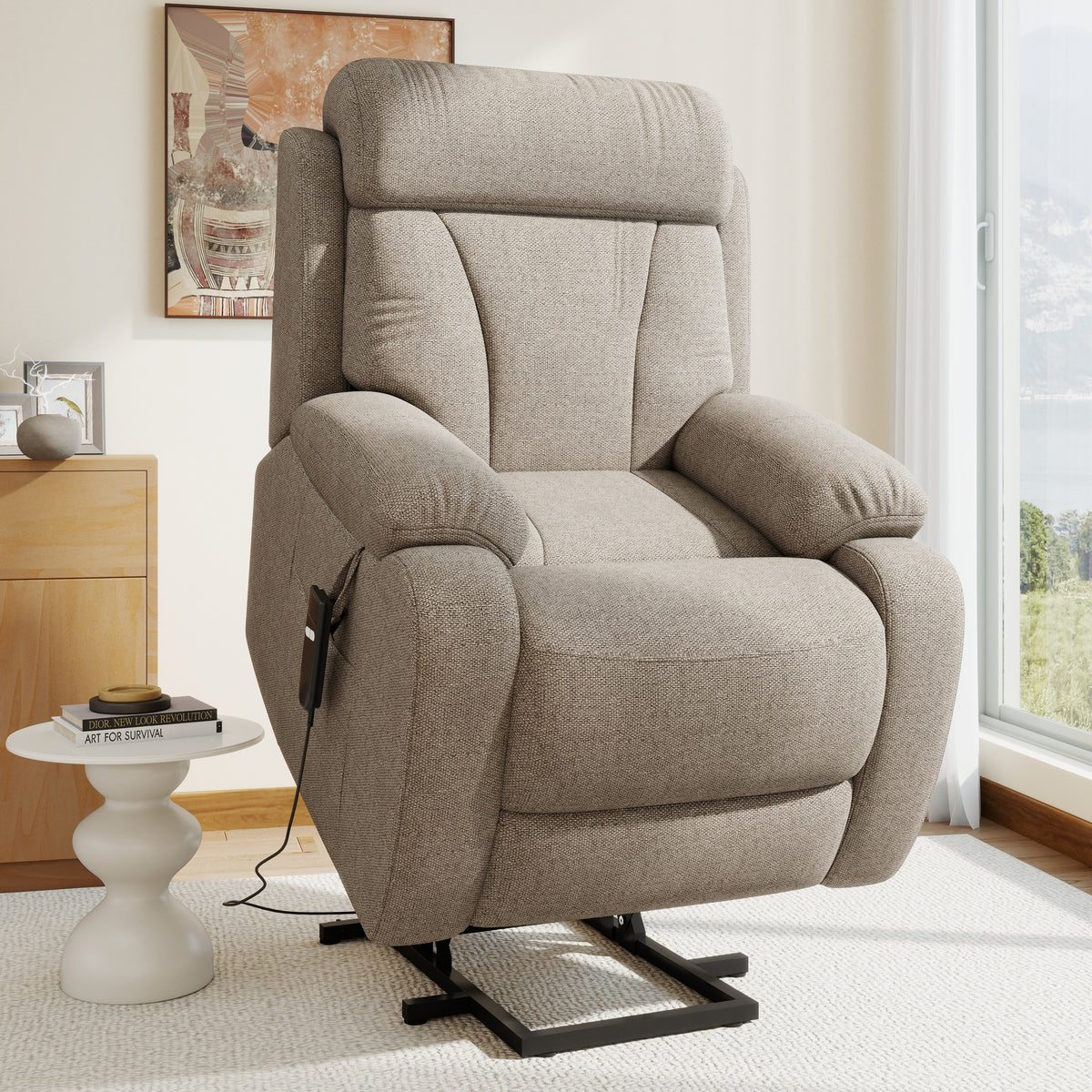 Power Lift Velvet Lift Recliner Adjustable Brown