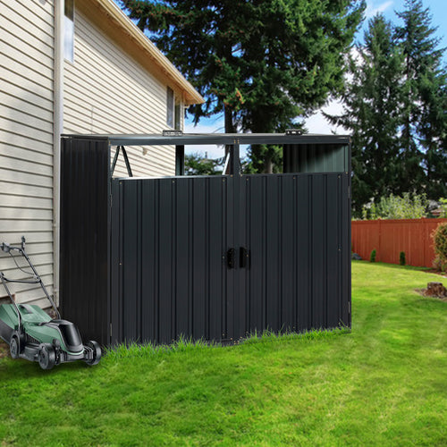 Outdoor Garbage Bin Shed Galvanized Steel Charcoal 2 Cans