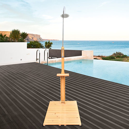 Solid Wood Outdoor Garden Pool Shower with Chassis Board for Patio, Teak