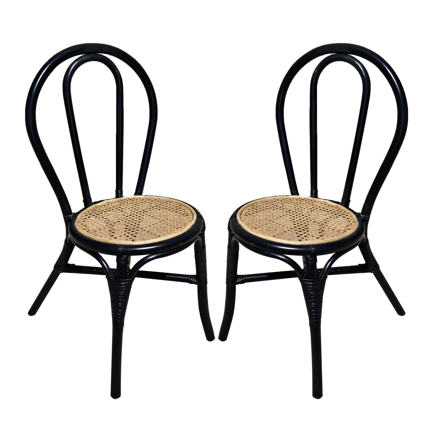 Set of 2 Black Rattan Dining Chairs 15.5x20.5x35.5