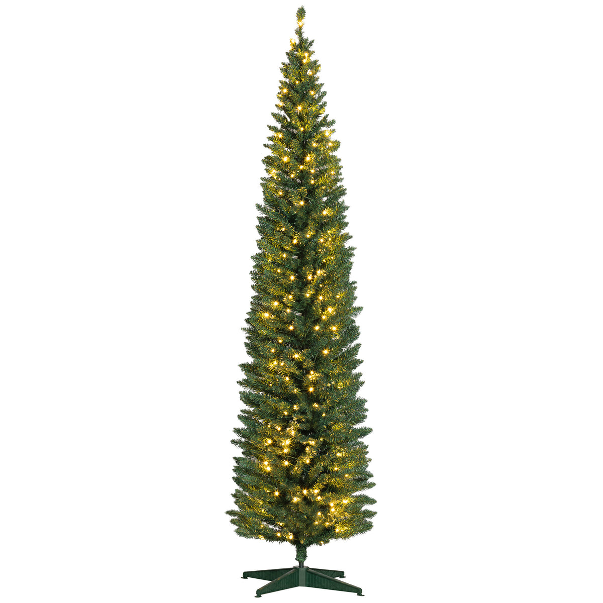HOMCOM 8' Tall Pre-Lit Slim Noble Fir Artificial Christmas Tree with 300 Warm Wh