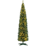 HOMCOM 8' Tall Pre-Lit Slim Noble Fir Artificial Christmas Tree with 300 Warm Wh