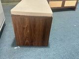 PP Rattan Storage Bench with Cushion, Faux Rattan Shoe Cabinet with 2 Doors