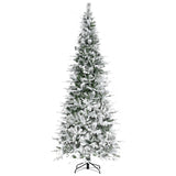 HOMCOM 9' Unlit Snow Flocked Pine Artificial Christmas Tree with Realistic Branc
