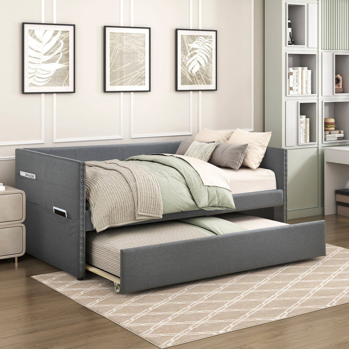 Daybed with Trundle Wood Sleeper Dark Gray