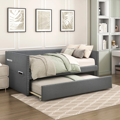 Daybed with Trundle Wood Sleeper Dark Gray