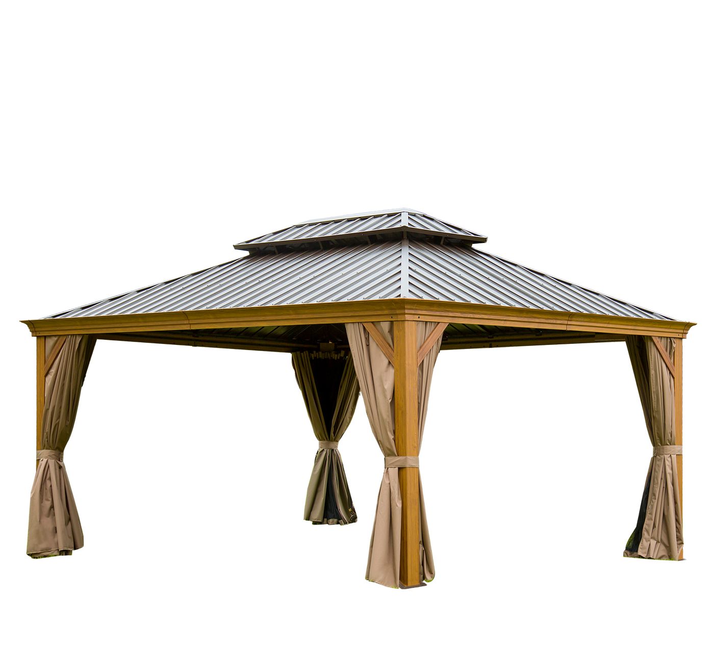 12'x16' Hardtop Gazebo Aluminum Wood Grain Patio Deck
