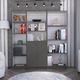 3 Piece Bookcase Set 67" Wide 12 Shelves 2-Door Cabinet Matt Gray White