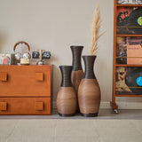 Hand-Woven PVC Rattan Vases Set of 3, GreyBrown
