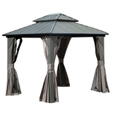 8' x 10' Hardtop Gazebo Metal Galvanized Steel Double Roof Grey