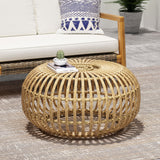 OTTAWA Coffee Table-Bohemian Faux Rattan Weave Accent Table for Indoor Outdoor Use, Handcrafted Round Side Table for Living Room, Patio, Garden,Light Brown Color (Original SKU:70906.00)