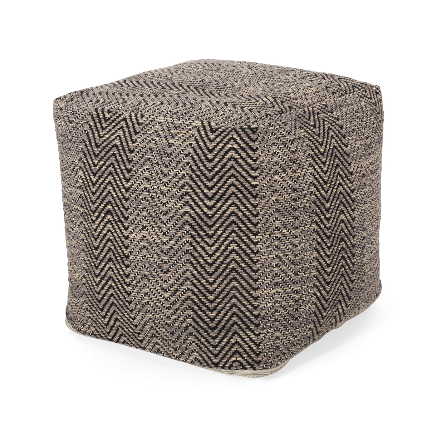 Barracuda Chevron Cotton Pouf Ottoman Brown Beige
