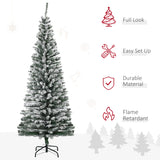 HOMCOM 6' Tall Unlit Snow-Flocked Slim Artificial Christmas Tree with Realistic