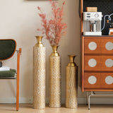 Set of 3 Gold Distressed Metal Vases with Vine Pattern 34