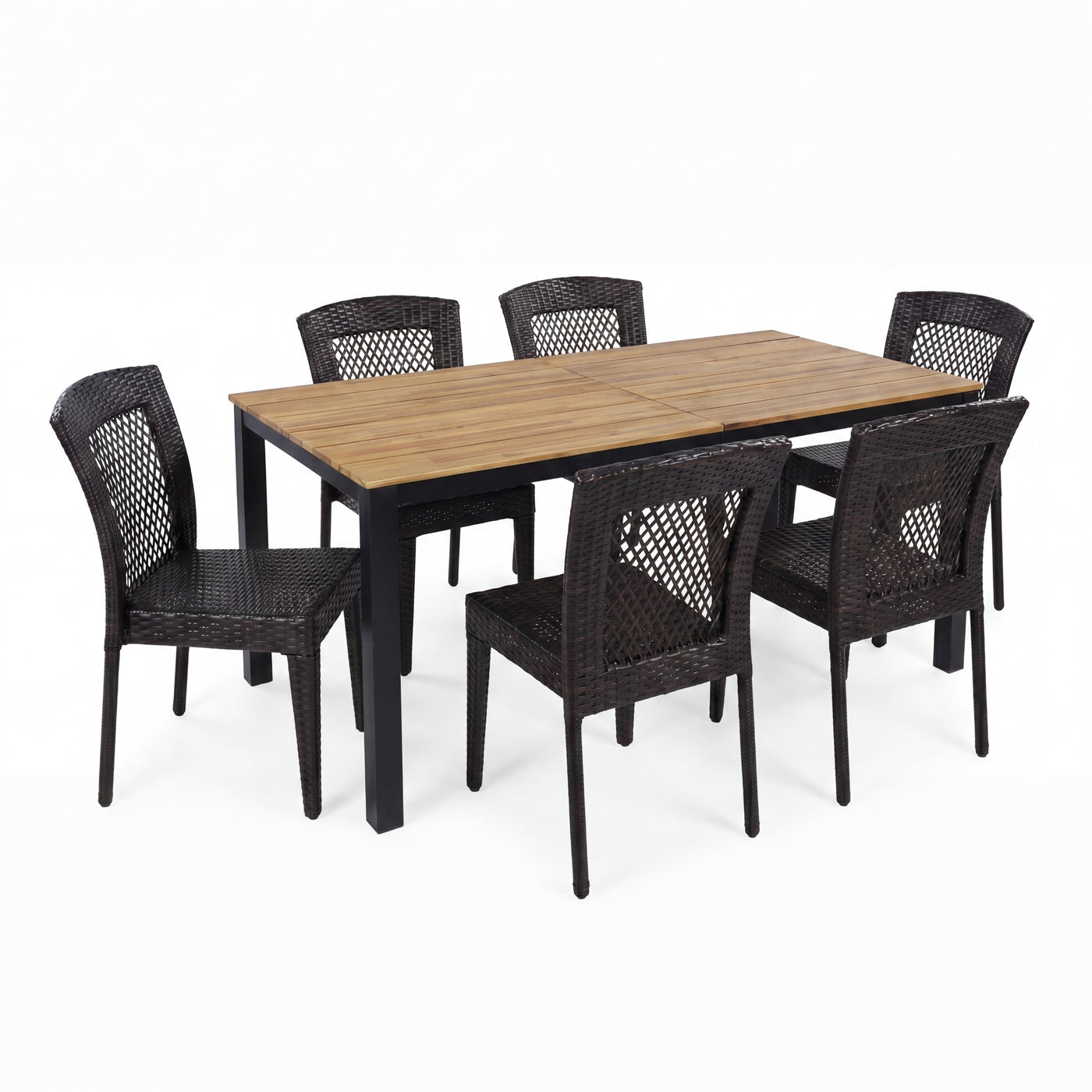 7-Piece Acacia Wood Outdoor Dining Set with Rattan Chairs