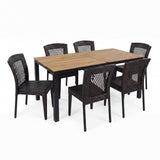 7-Piece Acacia Wood Outdoor Dining Set with Rattan Chairs