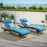 Outdoor Reclining Lounge Chair PE Rattan Light Blue Set of 2