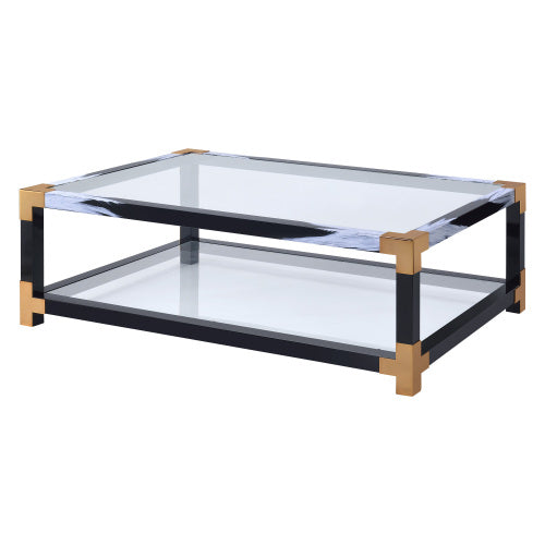 Coffee Table - Modern - Tempered Glass & Metal - Clear & White - Shelf