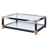 Coffee Table - Modern - Tempered Glass & Metal - Clear & White - Shelf