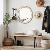 27.5" Round Whitewash Wooden Farmhouse Wall Mirror