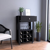 Bar Cart - Black - 12-Bottle Wine Rack & Stemware Holder