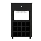 Bar Cart - Black - 12-Bottle Wine Rack & Stemware Holder