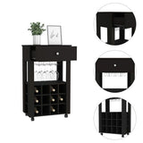 Bar Cart - Black - 12-Bottle Wine Rack & Stemware Holder