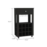 Bar Cart - Black - 12-Bottle Wine Rack & Stemware Holder