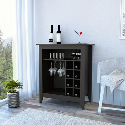 Bar Cabinet - Black - Open Shelf - Built-In Wine Rack
