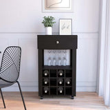 Bar Cart - Black - 12 Bottle Racks - Drawer and Shelf - 39"H