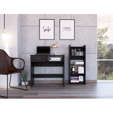 Home Office Desk & Bookcase Set - Black - Drawer & Keyboard Tray