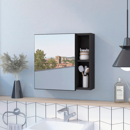 Oman Medicine Cabinet - Single Door, 3 Internal + 2 External Shelves, Black