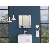Mirror Cabinet - Double Door - White - Three Shelves Plus Open Shelf