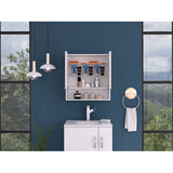 Mirror Cabinet - Double Door - White - Three Shelves Plus Open Shelf
