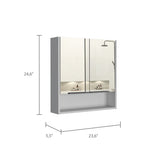 Mirror Cabinet - Double Door - White - Three Shelves Plus Open Shelf