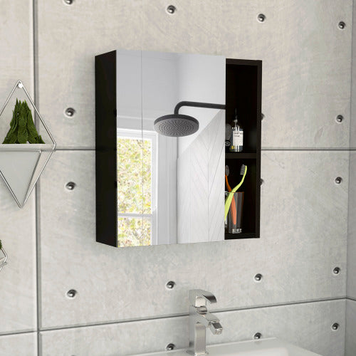 Medicine Cabinet - Mirrored Single Door - Black - 11.3"W x 19"H