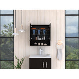 Mirror Cabinet - Double Door - Black - Open Shelf - 23.6" x 24.6"