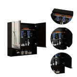Mirror Cabinet - Double Door - Black - Open Shelf - 23.6" x 24.6"