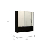 Mirror Cabinet - Double Door - Black - Open Shelf - 23.6" x 24.6"