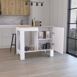 Kitchen Island 35"H - Storage Cabinet - Open Shelf - White/Macadamia
