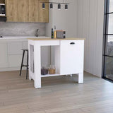 Kitchen Island 35"H - Storage Cabinet - Open Shelf - White/Macadamia