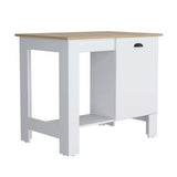 Kitchen Island 35"H - Storage Cabinet - Open Shelf - White/Macadamia