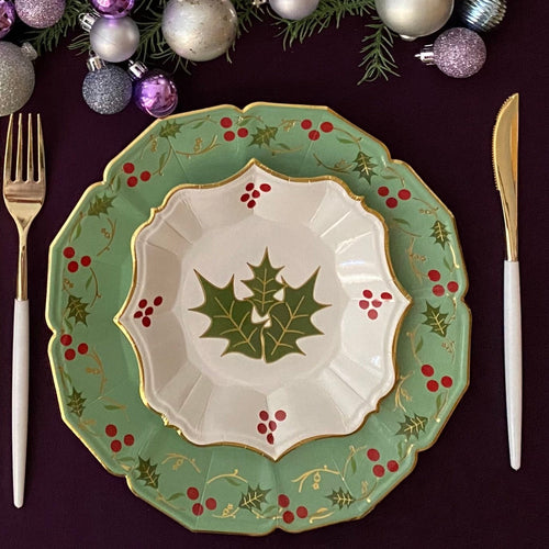 Sage and White Christmas Party Set, Serves 8, 24 Pieces