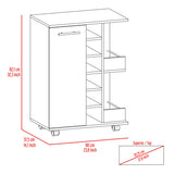 Rolling Bar Cart - Six-Bottle Wine Rack Cabinet - Espresso