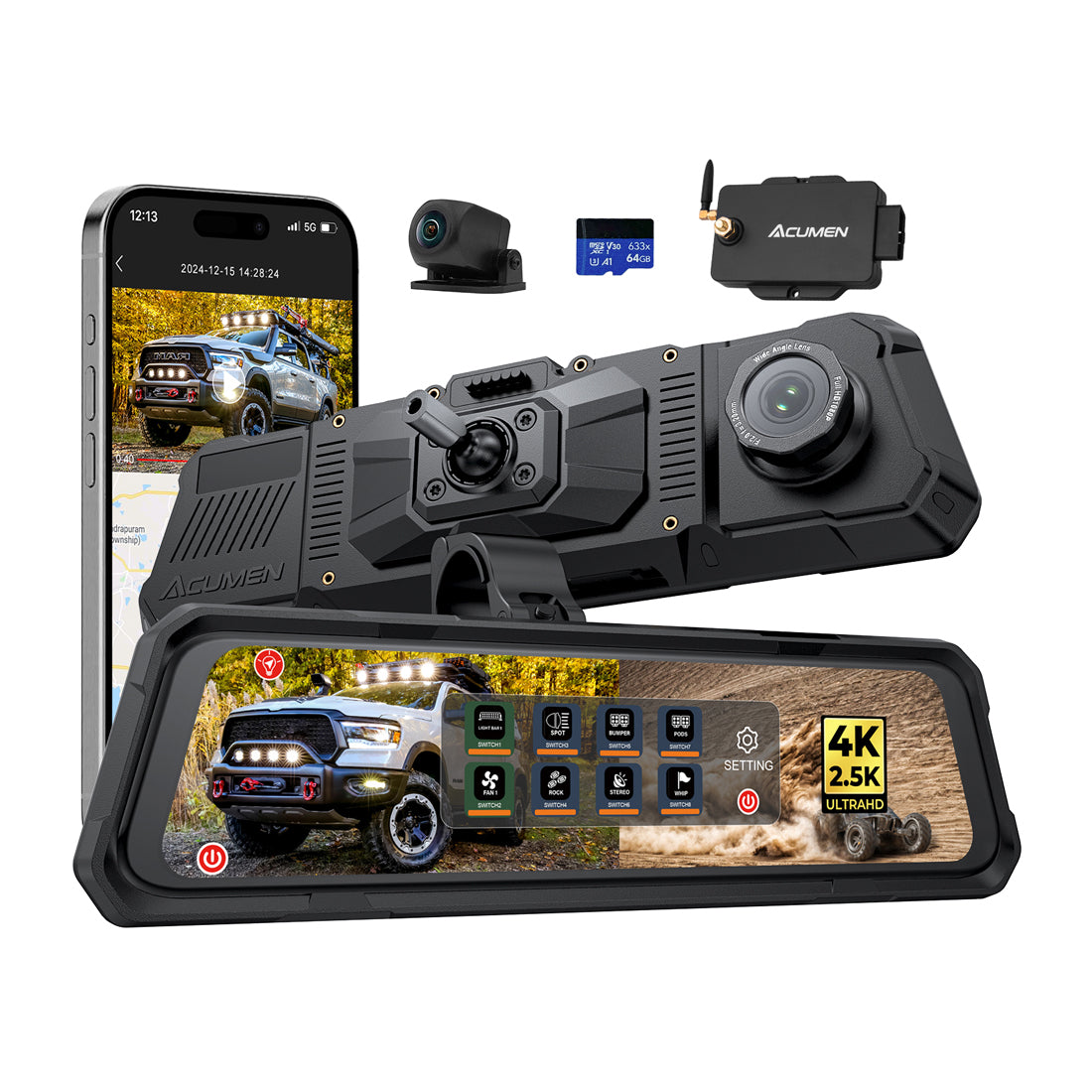 The Legend 2CH Waterproof Mirror DVR with 8-Gang Switch Box