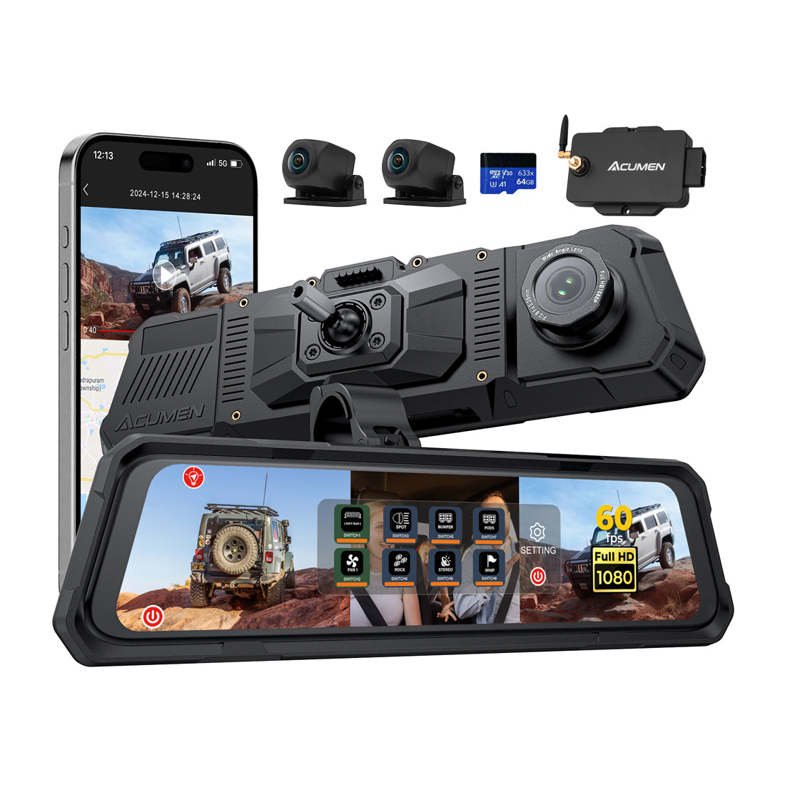 The Legend 3CH Waterproof Mirror DVR with 8-Gang Switch Box