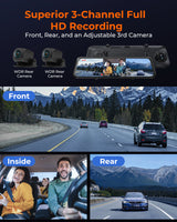 M4 3CH Mirror Dash Cam 1080P 60fps 12 Inch IPS Touchscreen