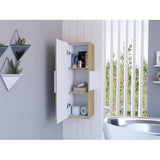 Medicine Cabinet - Single Door - White & Light Oak - Three Shelves